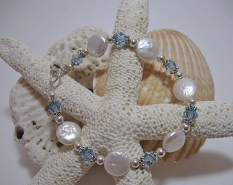 Light Blue Crystal & Coin Pearl Bracelet
