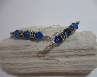 Blue Crystal & Silver Dangle earrings