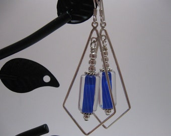 Blue Cane & Sterling Silver Dangle Earrings