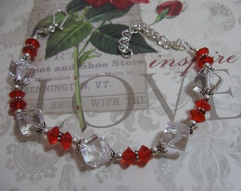 Red and Clear Cube Beaded Bracelet