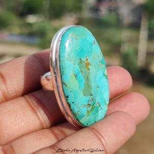Kingman Arizona Turquoise Full Finger Ring, Sterling Silver Big Oval Gemstone, Boho Statement Jewelry, Christmas Lover Gift Jewelry