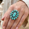 Natural Arizona Kingman Turquoise Cluster Ring, 925 Sterling Silver Statement Ring, Boho Flower Ring, Large Handmade Gemstone Ring for Her