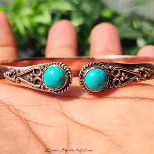 Solid Copper Turquoise Cuff Bracelet - Handcrafted Tribal Multi Stone Adjustable Cuff, Boho Healing Bangle Jewelry - Gift for Her