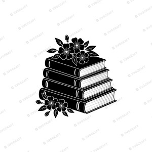 Floral Book Stack SVG PNG, Reading Lover Clipart, Bookworm Gift, Teacher School Cricut Sublimation File