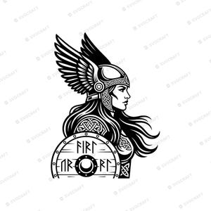 Valkyrie Shield Maiden SVG PNG, Norse Warrior Woman Clipart for Cricut, Viking Goddess Design, Celtic Knotwork Digital Download