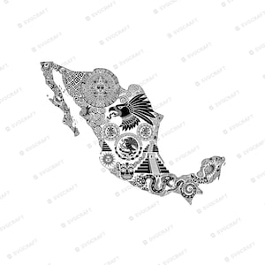 Mexiko Karte SVG PNG, Azteken Kalender Adler Schlange, mexikanisches Erbe Clipart für Cricut Silhouette Sublimation, Vinyl Aufkleber