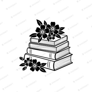 Book Stack SVG PNG Clipart, Floral Books Cricut Cut File, Reading Lover Gift, Teacher Appreciation Sublimation Design