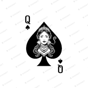 Spader dam SVG PNG, Vintage spelkort Clipart för Cricut, sublimering, vinyldekaler och pokerspeldesign