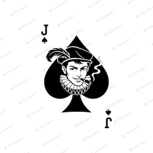 Jack of Spades SVG, spelkort PNG, knekt Clipart, kasinopokerspeldesign, vintage rökande man Cricut silhuett sublimeringsfil