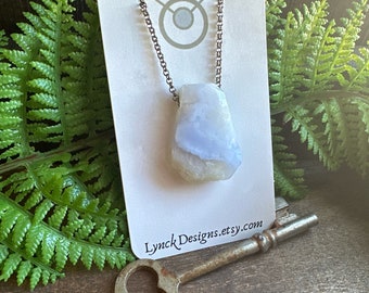 Blue lace agate necklace // Pale blue necklace // Stone pendant // Dark aesthetic // Rustic gothic industrial jewelry
