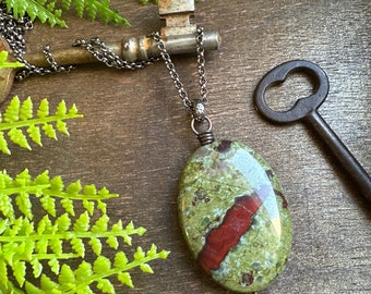 Dragons blood jasper pendant // Rustic industrial jewelry // Gothic style // Dark aesthetic // Natural stone necklace