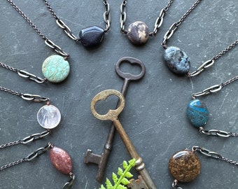 Rustic stone pendant // Industrial aesthetic // Rustic boho jewelry // Minimalist stone pendant // Dark chain jewelry // N-096
