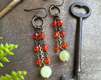 Chain and bead earrings // Chandelier earrings // Rustic bead earrings // Colorful earrings // E-039