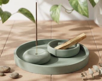 Palo Santo Burner Bowl Set, Concrete Incense Holder, Meditation Altar Decor, Donut Incense Stick Holder, Zen Smudge Tray