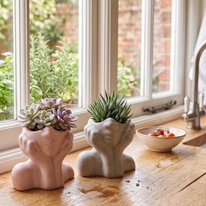 Quirky Desk Planter | Small Concrete Face Pot | Unique Plant Lover Gift | Cute Succulent Head Planter | Boho Eclectic Room Decor