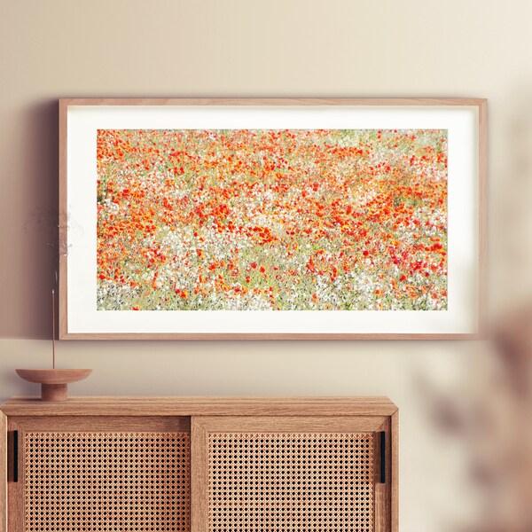 Frame TV Artwork Abstract Modern Line Art Samsung Frame Art, California Poppies Meadow Wildflowers Classic Painting