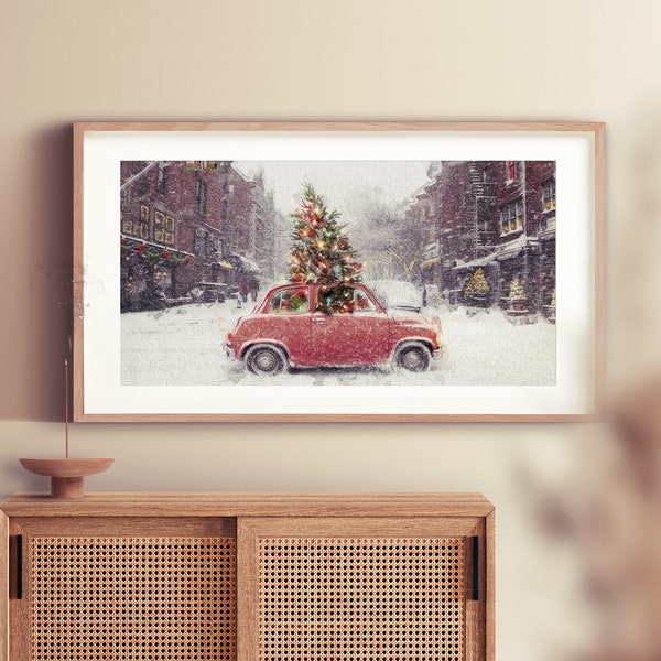 Frame TV Art, Samsung Frame TV Art, Digital Download, Winter, landscape, christmas tree, Christmas, snow, oil painting, city, xmas, bug, car