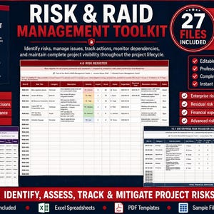 Risikomanagement-Toolkit | RAID-Protokoll, Risikoregister, Projektvorlagen (Digitaler Download)