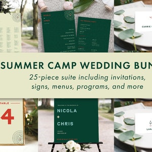 Wes Anderson Wedding Signs Bundle wedding invitation suite large wedding sign suite modern Summer Camp wedding menu seating chart kit #004