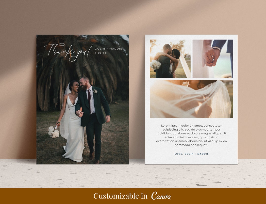 Editable Wedding Thank You Card, Canva Card Template, Editable Thank ...