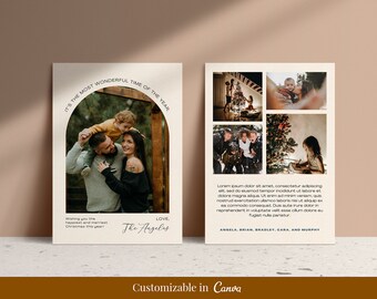 Editable Boho Christmas Canva Card Template, Minimalist Christmas Editable Card, Christmas Printable Card, Editable Photo Card - 2304