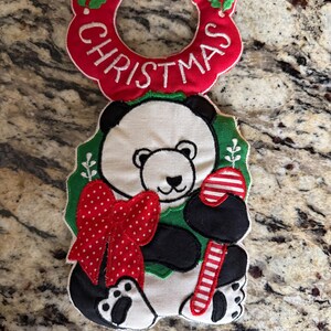 Vintage 1980s Panda Bear Merry Christmas Door Knob Hanger