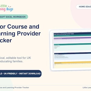 Tutor, Course & Learning Provider Tracker | Home Education Excel Workbook