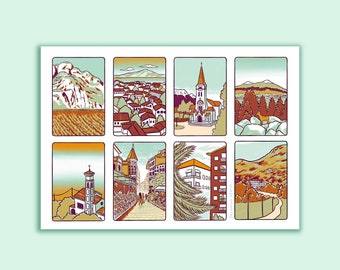 Europe Scenes Art Print | Digital Illustration Interrailing Travel Souvenir Poster