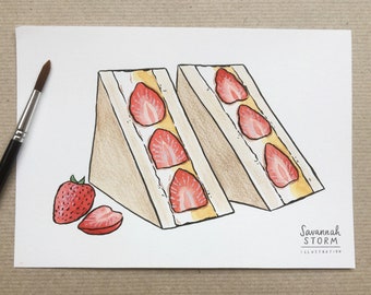 Original Painting - Strawberry Sandwich - Drawing Japan 100 Day Project Illustration Artwork