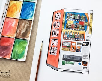 Original Painting - Japanese Vending Machine - Drawing Japan 100 Day Project Illustration Artwork