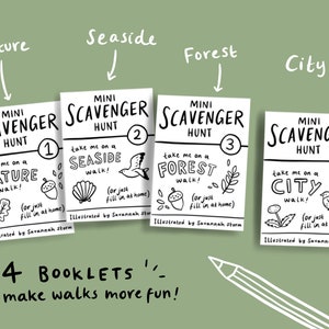 Mini Scavenger Hunt Printable Booklets Bundle Nature Trail Colour-in Activities for Kids 4 Walks: Forest, Woodland, Seaside and City image 2