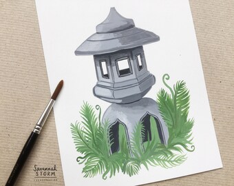 Original Painting - Toro Lantern - Drawing Japan 100 Day Project Illustration Artwork