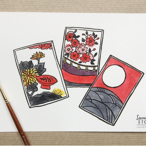 Original Painting - Hanafuda Cards - Drawing Japan 100 Day Project Illustration Artwork