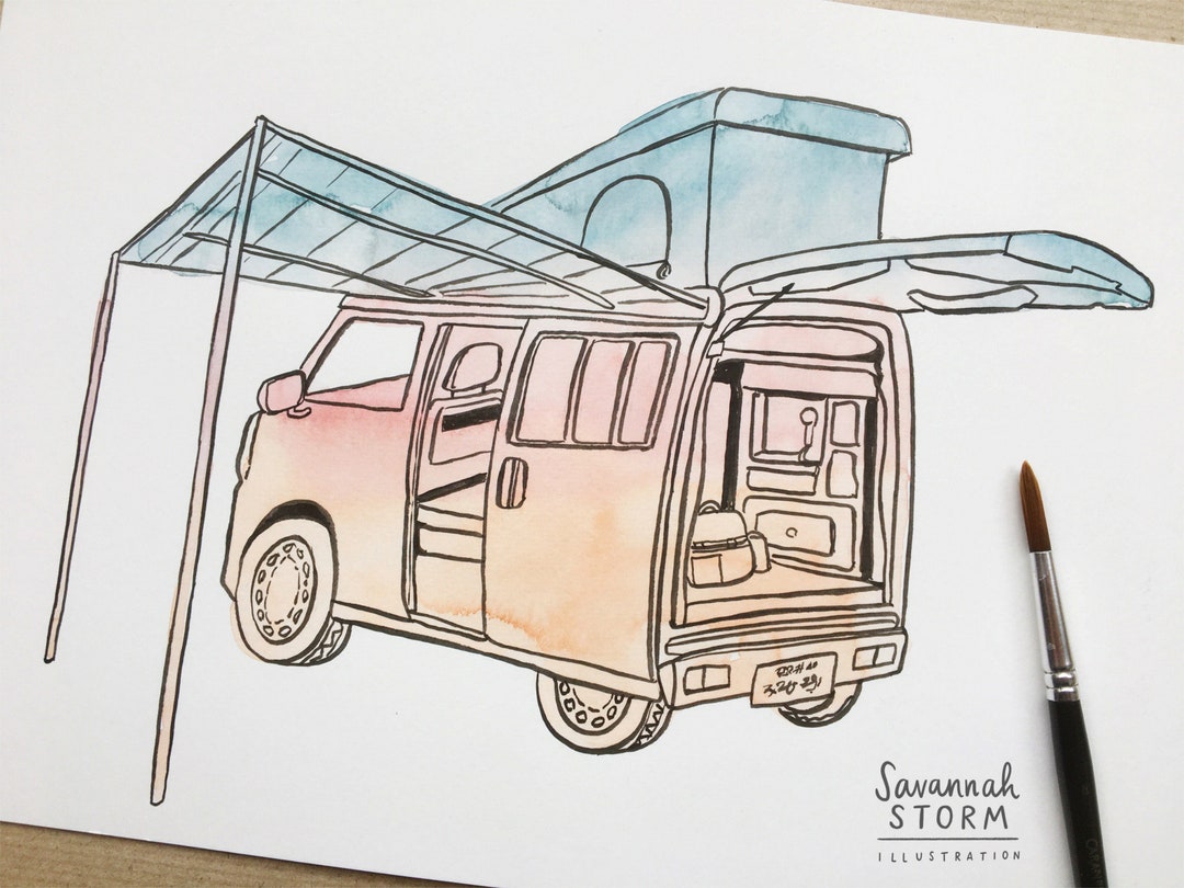 Original Painting Campervan Drawing Japan 100 Day Project Illustration