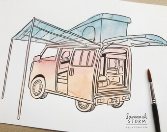 Original Painting - Campervan - Drawing Japan 100 Day Project Illustration Artwork