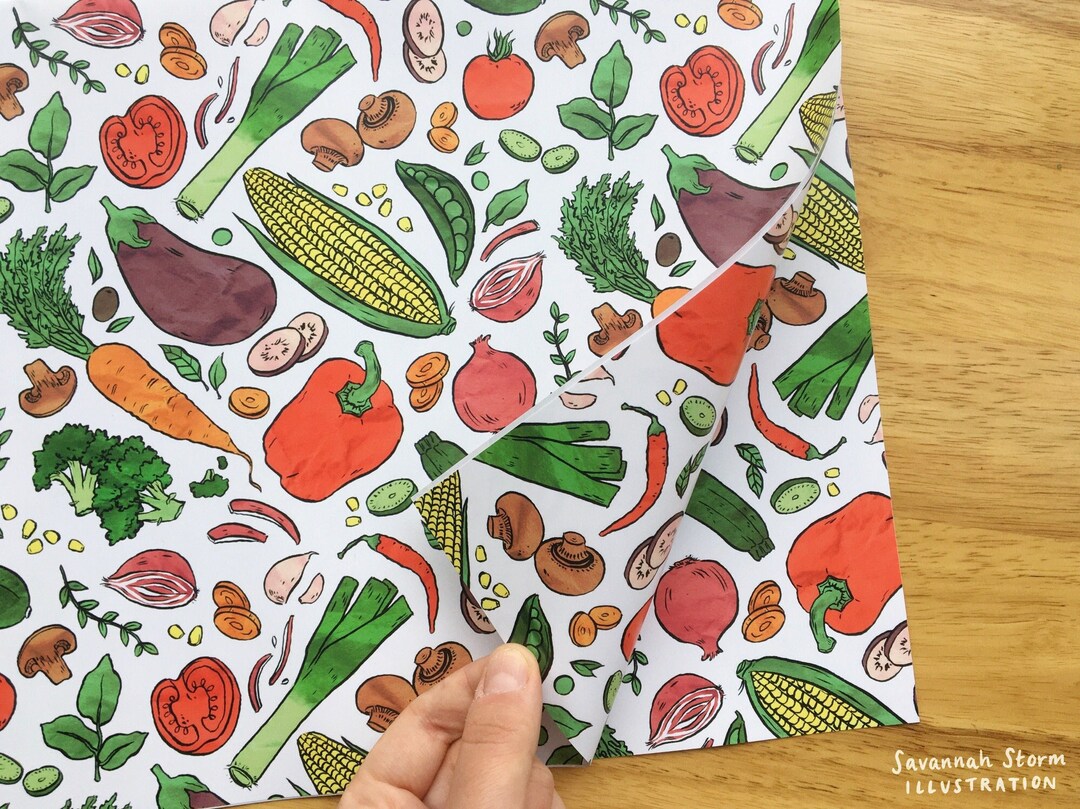 Vegetables Wrapping Paper Vegan Cooking Illustrated Pattern Etsy