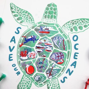 Salvemos nuestros océanos - Impresión risográfica - Impresión artística con ilustración de tortuga