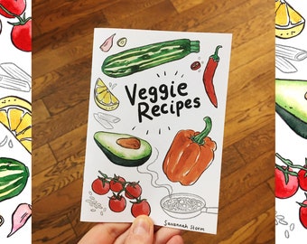 Veggie Recipes Zine | Illustrated Vegan Cooking Ideas | Vegetarian Food Art Zine A6