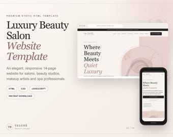 Beauty Salon Website Template, Responsive 14-Page HTML CSS JavaScript Instant Download