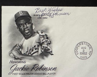 JACKIE ROBINSON First Day Issue Black Heritage Stamp/Envelope w/Judy Johnson autograph (Negro League)