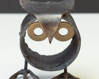 METAL BABY OWL Sculpture - Vintage 1970's - Mid-Century Modern