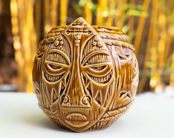 VENTIKI TIKI MUG - Coconut Shaped Ceramic Mask/Shield from Ventura California