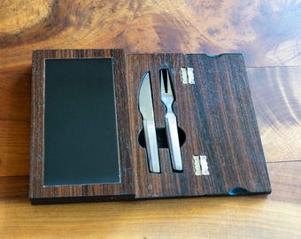 ROSEWOOD CHEESE BOARD - Folding Travel Charcuterie Board Set - Mid-Century Modern Vintage
