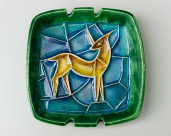 ASHTRAY ART DECO - Gazelle/Antelope Mid-Century Modern Arts & Crafts Japan Ceramics