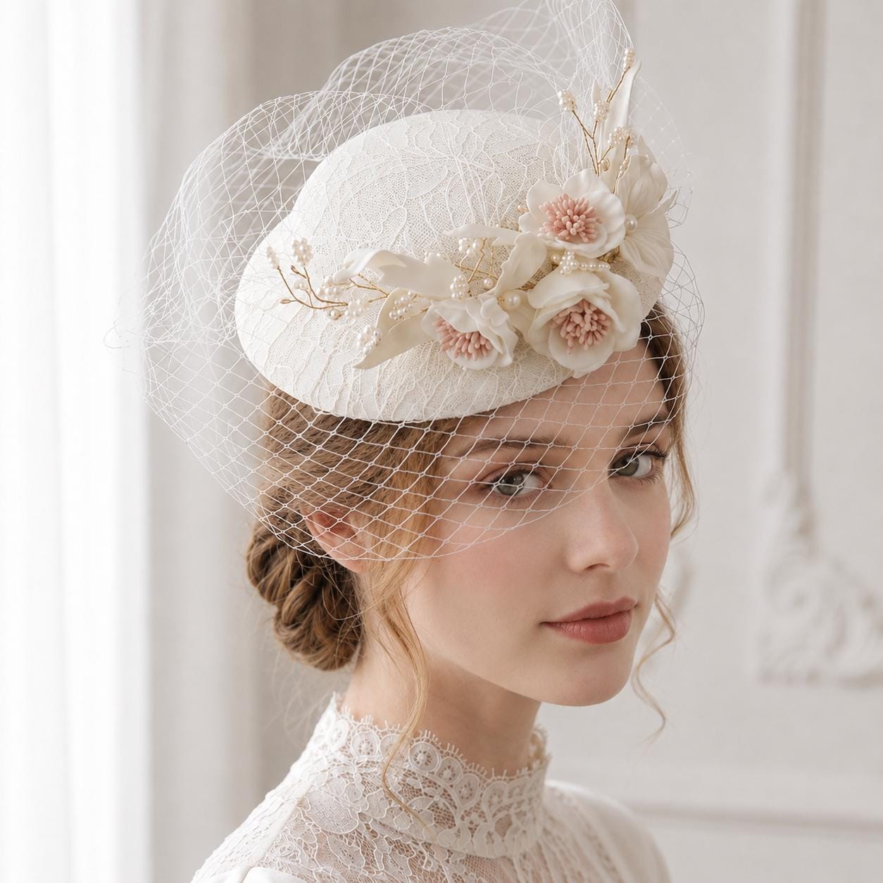 Elegant British Style Cream Pillbox Fascinator with Dotted Veil NWT Sf78c194adff04f71a58ae9e282a86  main image 2