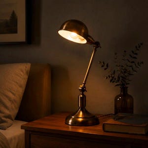 Vintage skrivbordslampa i mässing, justerbar industriell läslampa, antik bordslampa, retro kontorsbelysning, klassisk studielampa