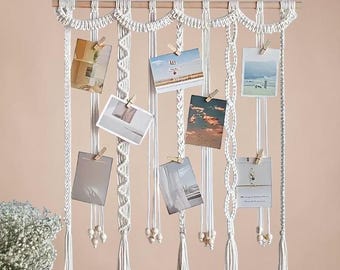 Boho Macrame Photo Display Hanging, Photo Clip Wall Organizer, Memory Board, Picture Holder, Dorm Room Decor, Gift