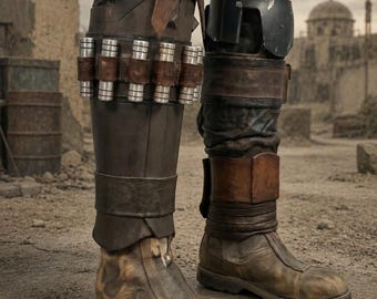 Starwars Inspired the Mandalorian Handmade Real Leather Leg Armour Package Men Cosplay Costume Prop
