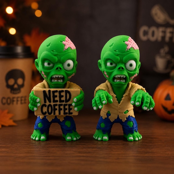 Holidays With Attitude Zombie Figurine, Funny Need Coffee Halloween Desk Decor