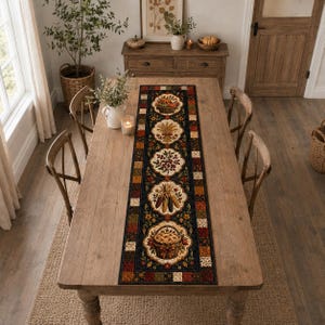 Camino de mesa de Acción de Gracias acolchado, decoración otoñal, tapete de mesa con muestrario de cosecha otoñal, camino de mesa rústico de patchwork para comedor, regalo de inauguración de casa de temporada